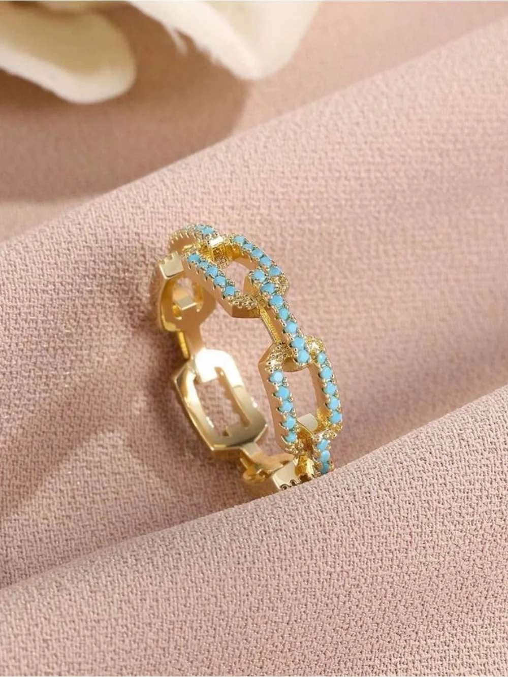Western Ring Gold Tone Ring with Turquoise Stones - Women's Fashion Band